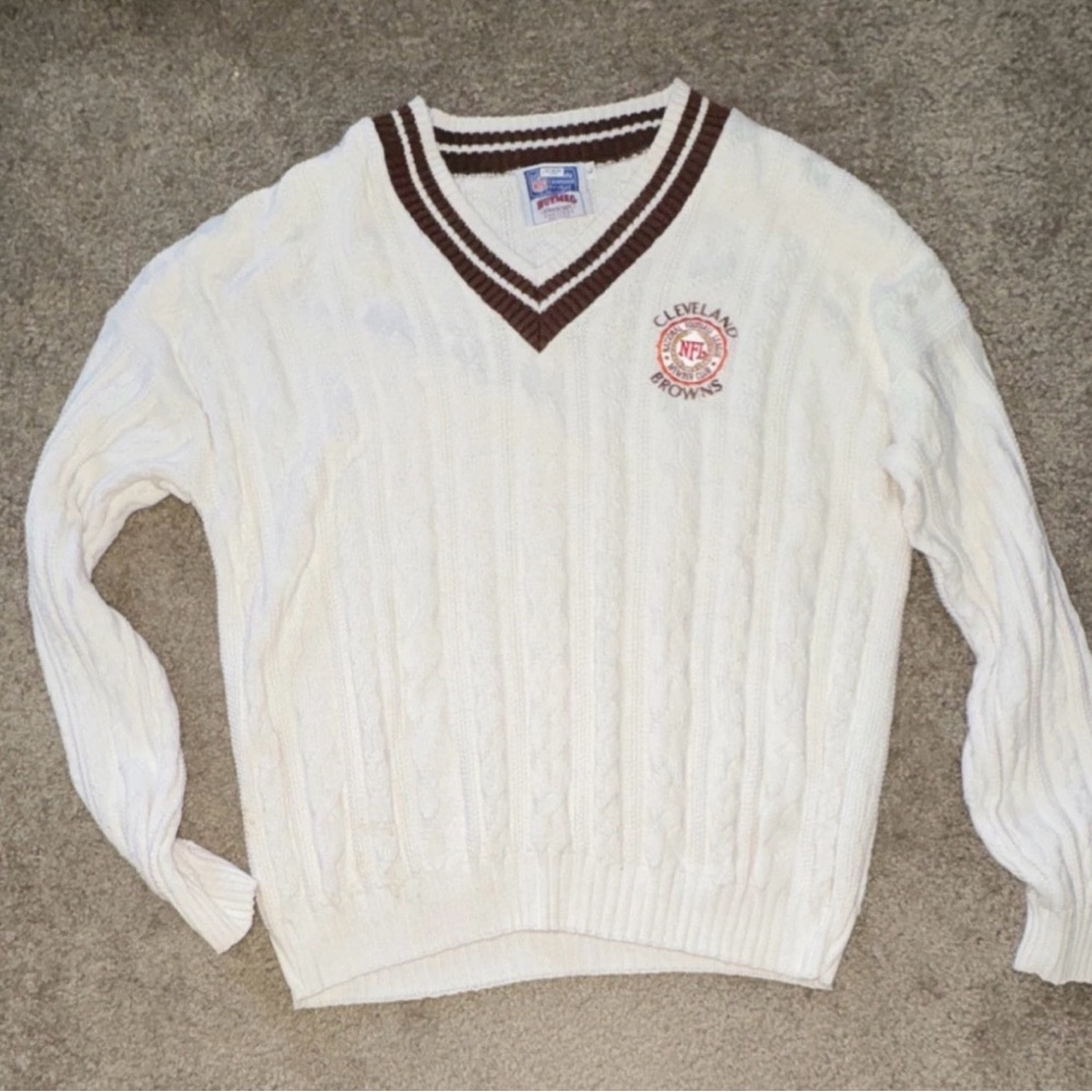 Nutmeg Cleveland Browns NFL Sweater White Brown Size L Football